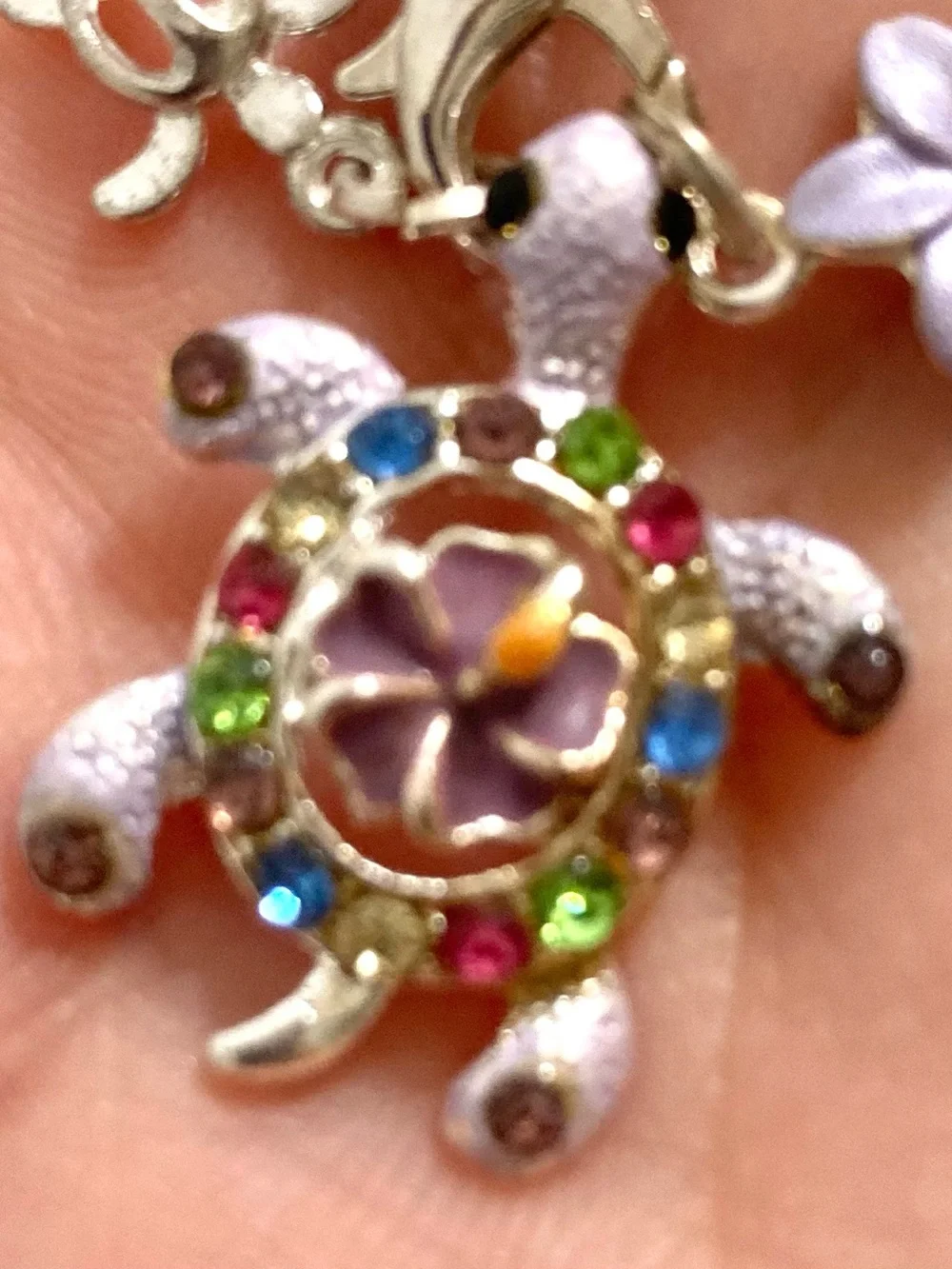 Laule’a Hawaii Purple Turtle flower Charm Phone Strap with Multicolor Rhinestone